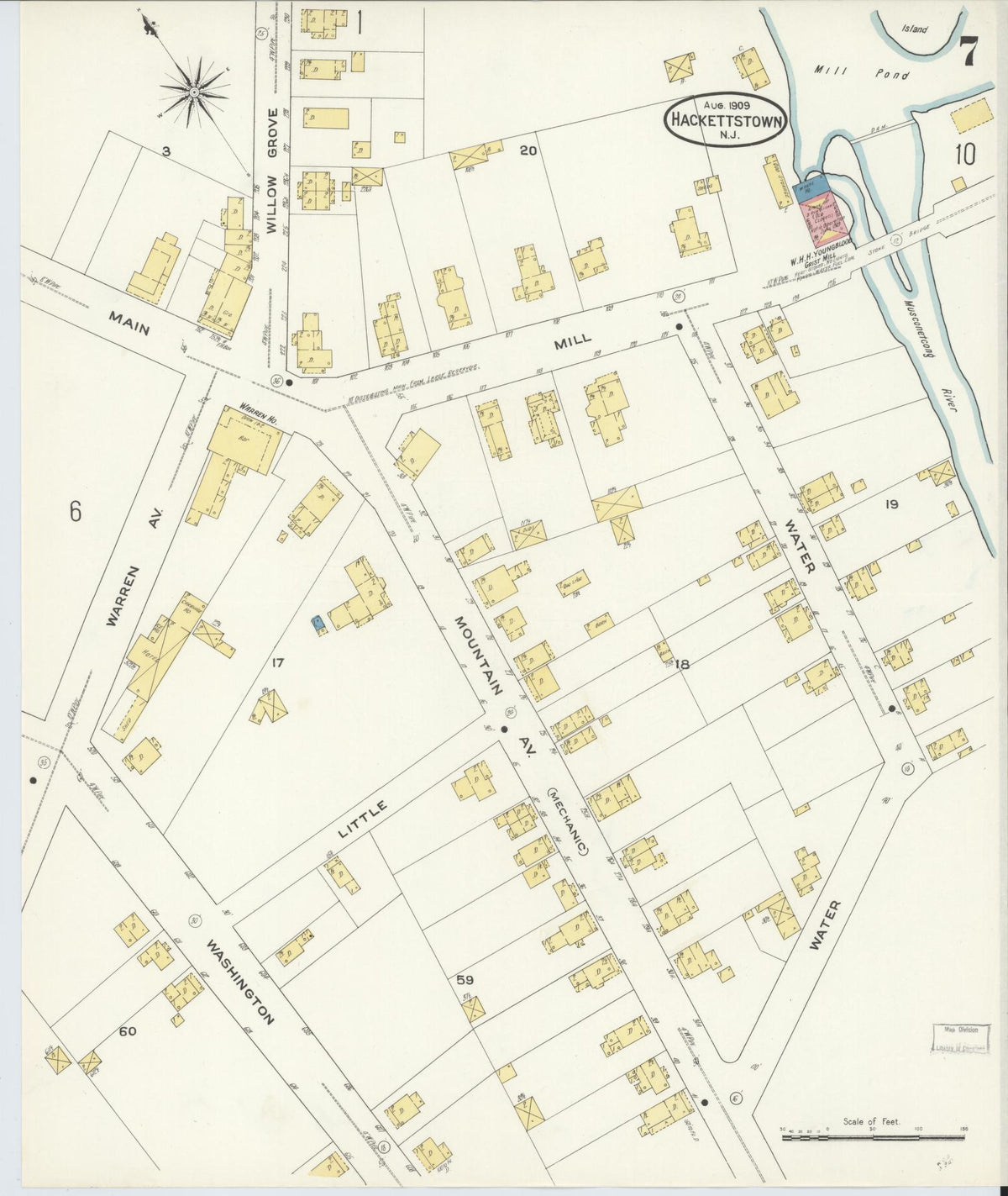 Sanborn Fire Insurance Map from Hackettstown, Warren County, New Jersey (1909), Sheet #0007 - Complete Map Set gallery image, historic Sanborn map, vintage wall art, New Jersey New Jersey