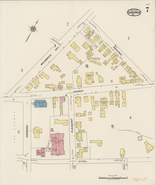 Sanborn Fire Insurance Map from Gardiner, Kennebec County, Maine (1922), Sheet #0007 - Historic Sanborn Fire Insurance Map Print, vintage old map wall art, antique decor, genealogy gift, Maine Maine map