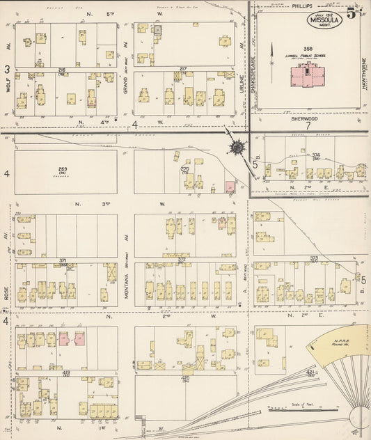Sanborn Fire Insurance Map from Missoula, Missoula County, Montana (1912), Sheet #0005 - Historic Sanborn Fire Insurance Map Print, vintage old map wall art, antique decor, genealogy gift, Montana Montana map