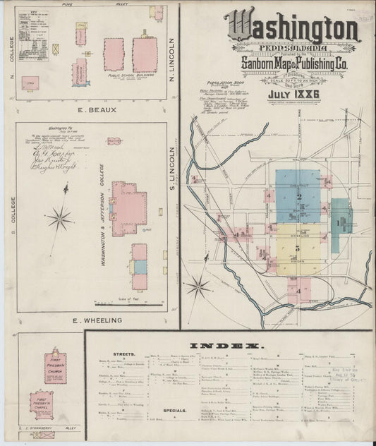 Sanborn Fire Insurance Map from Washington, Washington County, Pennsylvania (1886), Sheet #0001 - Complete Map Set gallery image, historic Sanborn map, vintage wall art, Sanborn Fire Insurance Map from Washington Washington
