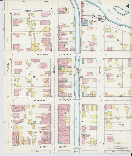 Sanborn Fire Insurance Map from Piqua, Miami County, Ohio (1892), Sheet #0004 - Historic Sanborn Fire Insurance Map Print, vintage old map wall art, antique decor, genealogy gift, Ohio Ohio map