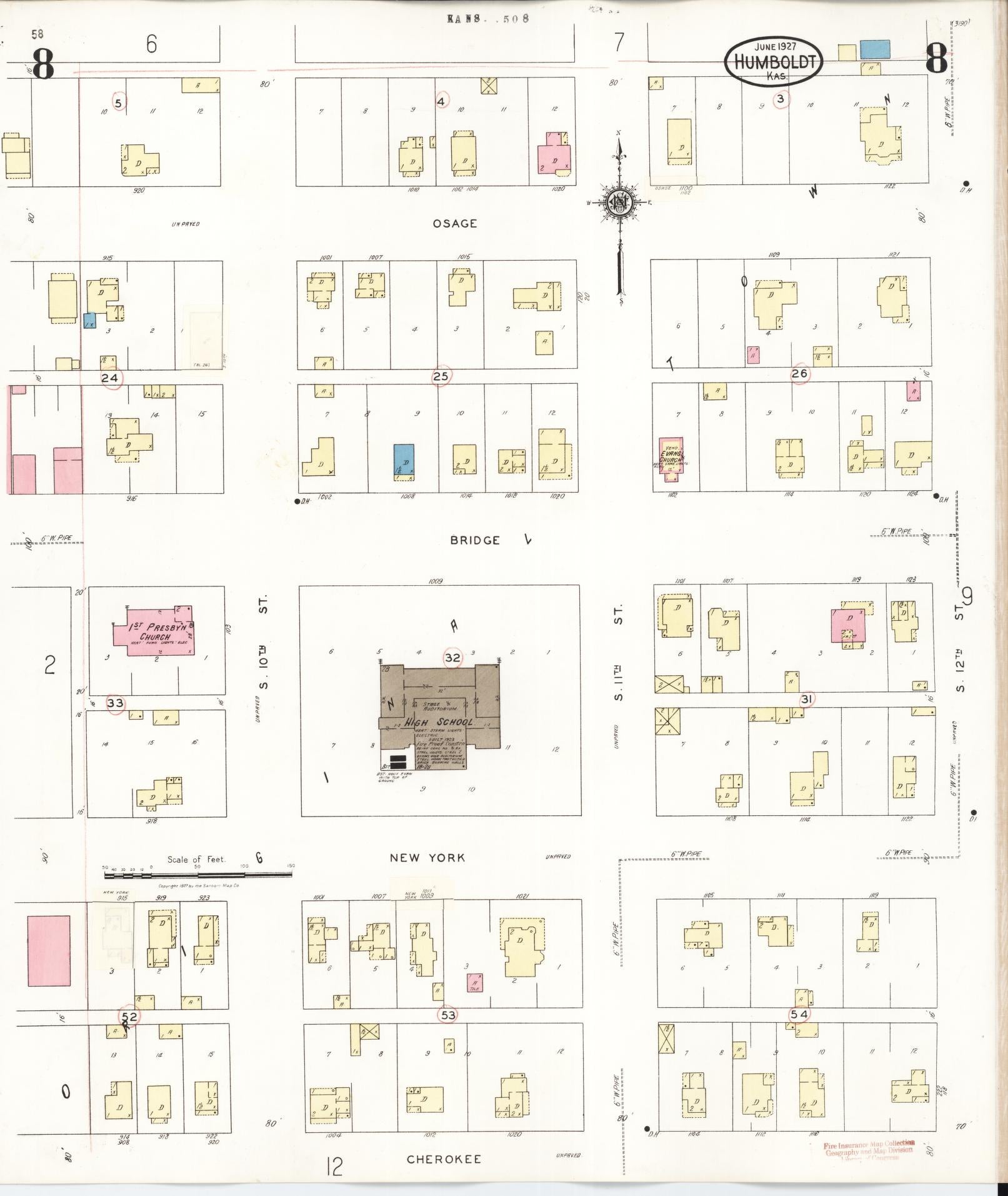 Sanborn Fire Insurance Map from Humboldt, Allen County, Kansas (1936), Sheet #0008 - Complete Map Set gallery image, historic Sanborn map, vintage wall art, Kansas Kansas