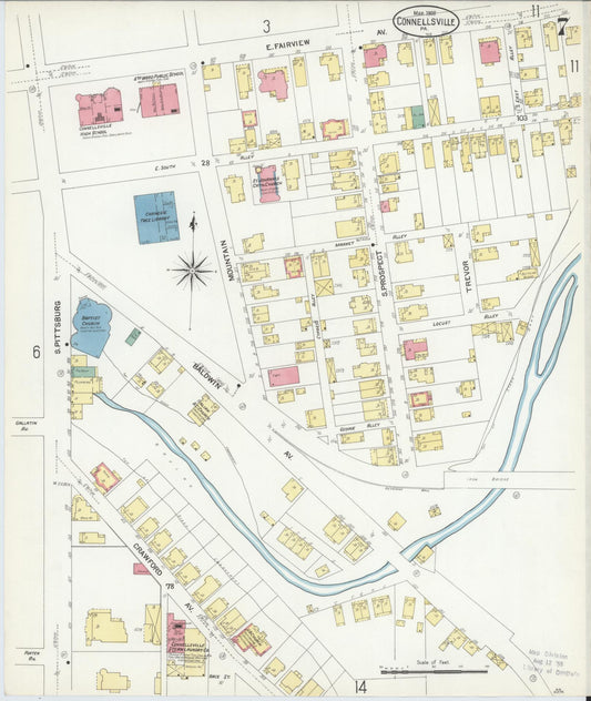 Sanborn Fire Insurance Map from Connellsville, Fayette County, Pennsylvania (1908), Sheet #0007 - Historic Sanborn Fire Insurance Map Print, vintage old map wall art, antique decor, genealogy gift, Pennsylvania Pennsylvania map