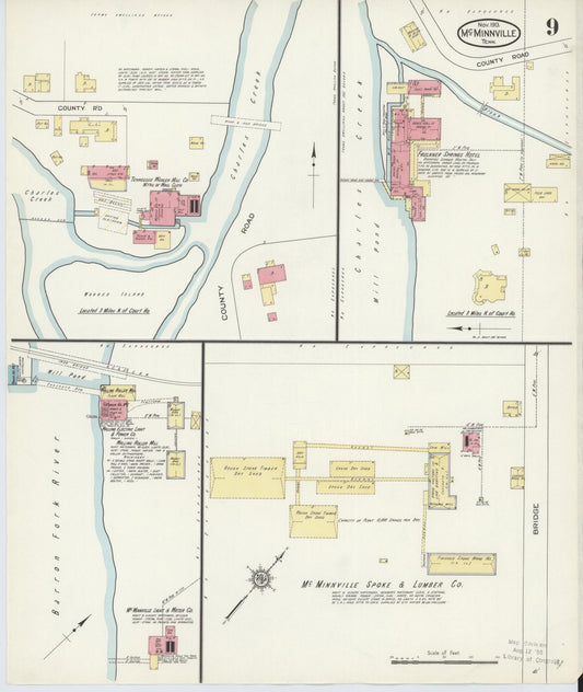Sanborn Fire Insurance Map from McMinnville, Warren County, Tennessee (1913), Sheet #0009 - Historic Sanborn Fire Insurance Map Print, vintage old map wall art, antique decor, genealogy gift, Tennessee Tennessee map