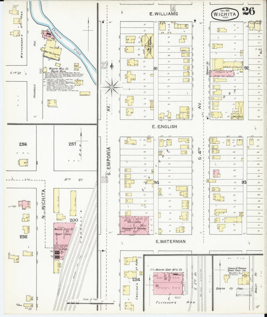 Sanborn Fire Insurance Map from Wichita, Sedgwick County, Kansas (1892), Sheet #0026 - Historic Sanborn Fire Insurance Map Print, vintage old map wall art, antique decor, genealogy gift, Kansas Kansas map