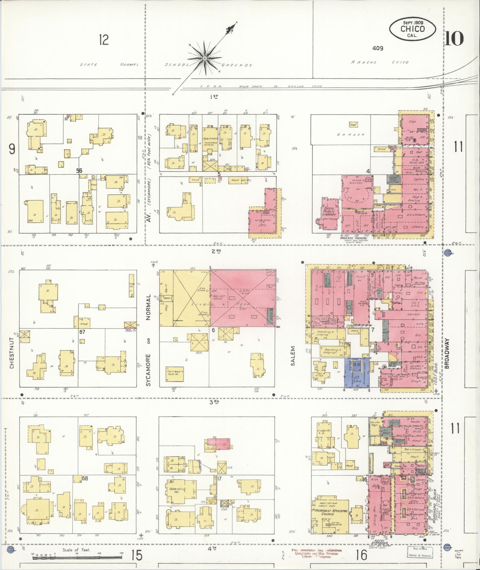 Sanborn Fire Insurance Map from Chico, Butte County, California (1909), Sheet #0010 - Complete Map Set gallery image, historic Sanborn map, vintage wall art, California California