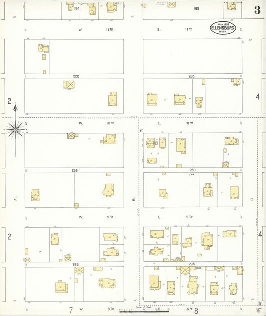 Sanborn Fire Insurance Map from Ellensburg, Kittitas County, Washington (1909), Sheet #0003 - Historic Sanborn Fire Insurance Map Print, vintage old map wall art, antique decor, genealogy gift, Washington Washington map