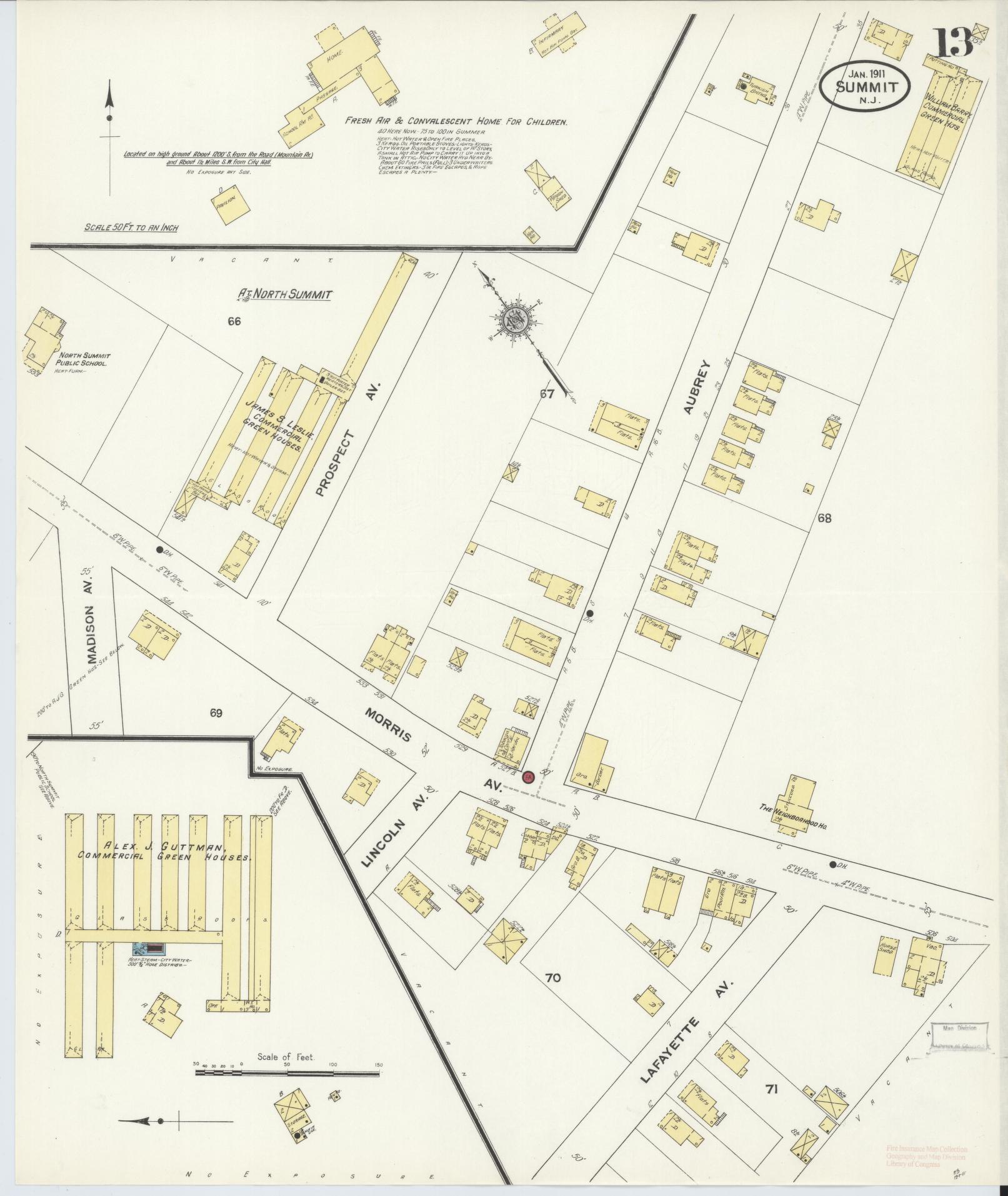 Sanborn Fire Insurance Map from Summit, Union County, New Jersey (1911), Sheet #0013 - Complete Map Set gallery image, historic Sanborn map, vintage wall art, New Jersey New Jersey