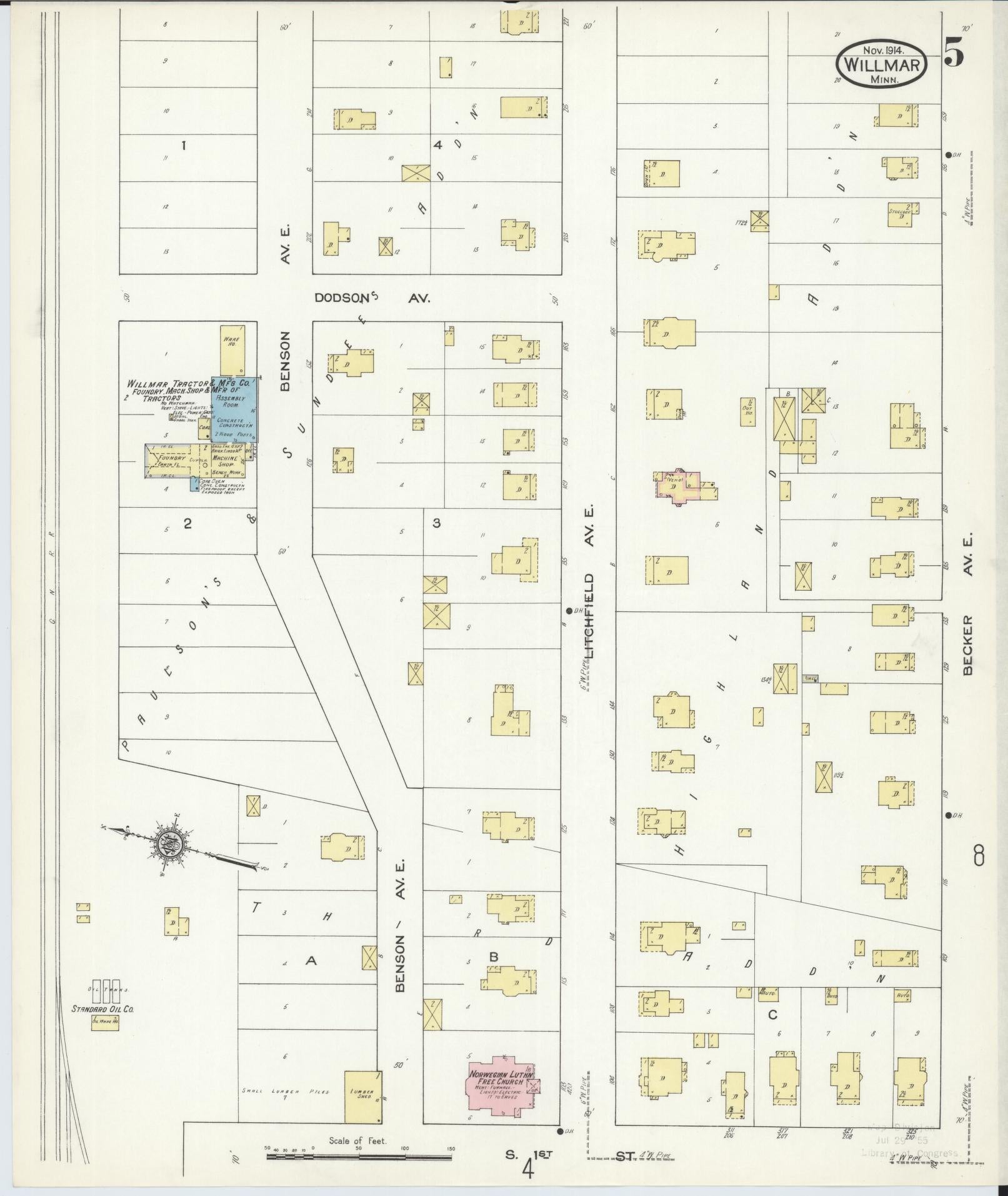 Sanborn Fire Insurance Map from Willmar, Kandiyohi County, Minnesota (1914), Sheet #0005 - Complete Map Set gallery image, historic Sanborn map, vintage wall art, Minnesota Minnesota