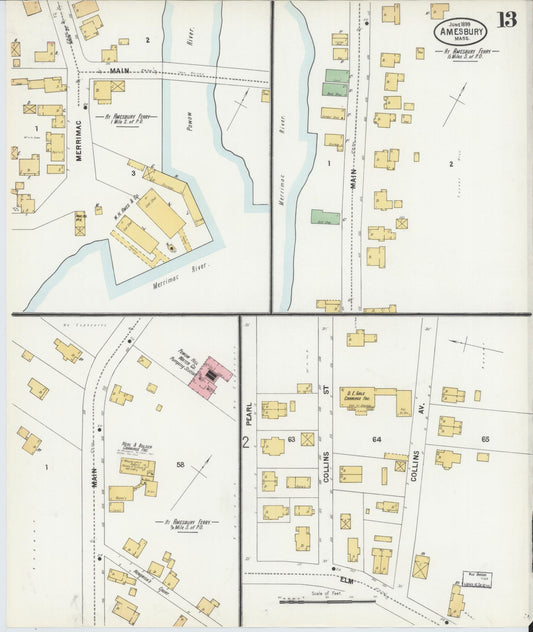 Sanborn Fire Insurance Map from Amesbury, Essex County, Massachusetts (1899), Sheet #0013 - Historic Sanborn Fire Insurance Map Print, vintage old map wall art, antique decor, genealogy gift, Massachusetts Massachusetts map