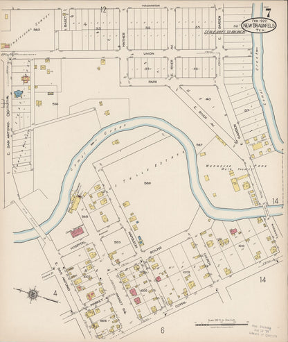 Sanborn Fire Insurance Map from New Braunfels, Comal County, Texas (1922), Sheet #0007 - Historic Sanborn Fire Insurance Map Print, vintage old map wall art, antique decor, genealogy gift, Texas Texas map