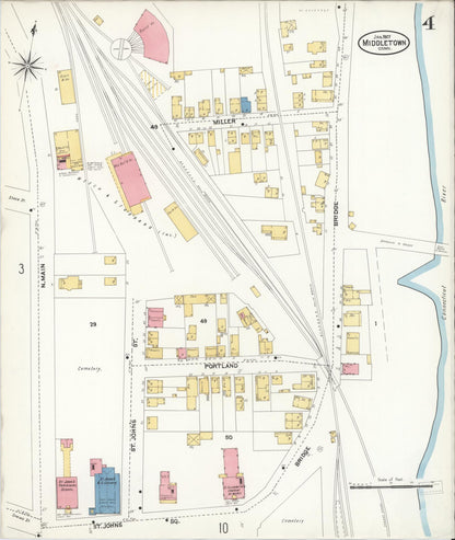 Sanborn Fire Insurance Map from Middletown, Middlesex County, Connecticut (1907), Sheet #0004 - Complete Map Set gallery image, historic Sanborn map, vintage wall art, Connecticut Connecticut