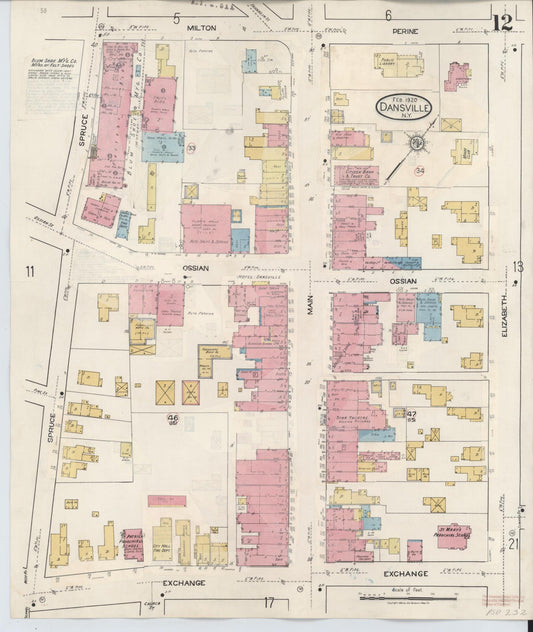 Sanborn Fire Insurance Map from Dansville, Livingston County, New York (1944), Sheet #0012 - Historic Sanborn Fire Insurance Map Print, vintage old map wall art, antique decor, genealogy gift, New York New York map