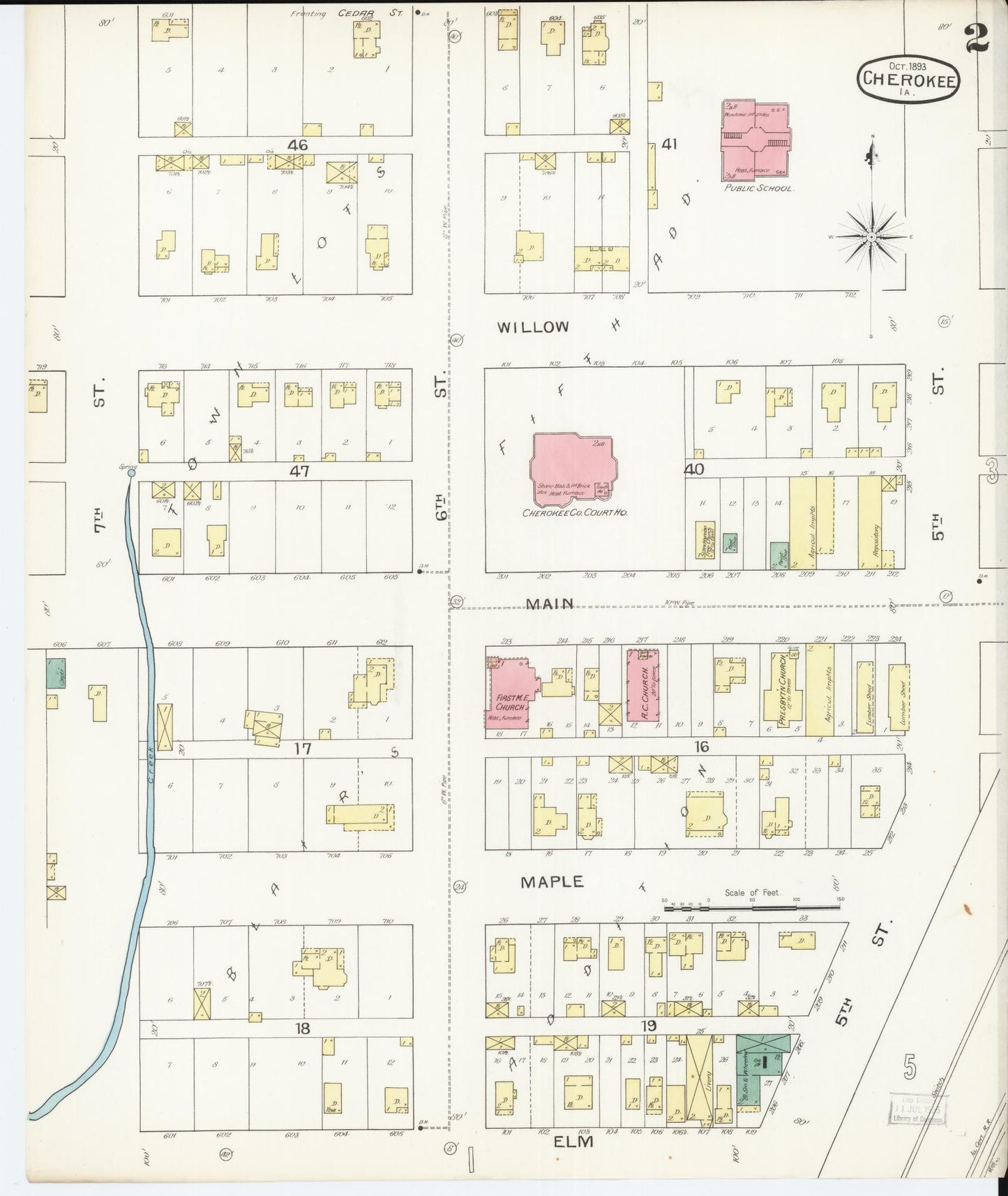 Sanborn Fire Insurance Map from Cherokee, Cherokee County, Iowa (1893), Sheet #0002 - Historic Sanborn Fire Insurance Map Print, vintage old map wall art
