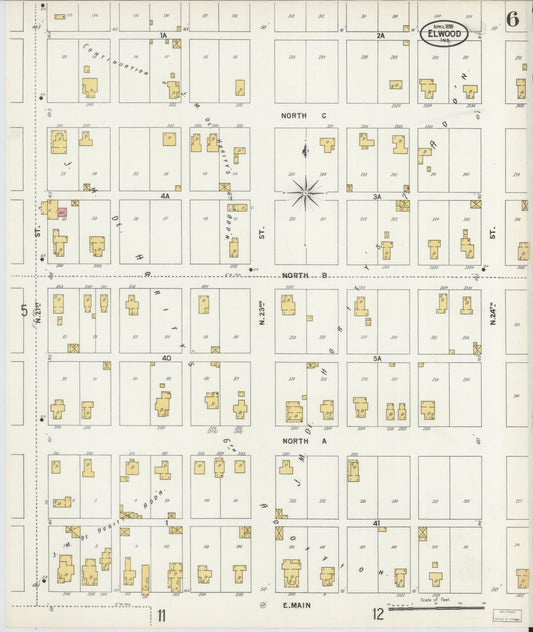 Sanborn Fire Insurance Map from Elwood, Madison County, Indiana (1899), Sheet #0006 - Historic Sanborn Fire Insurance Map Print, vintage old map wall art, antique decor, genealogy gift, Indiana Indiana map