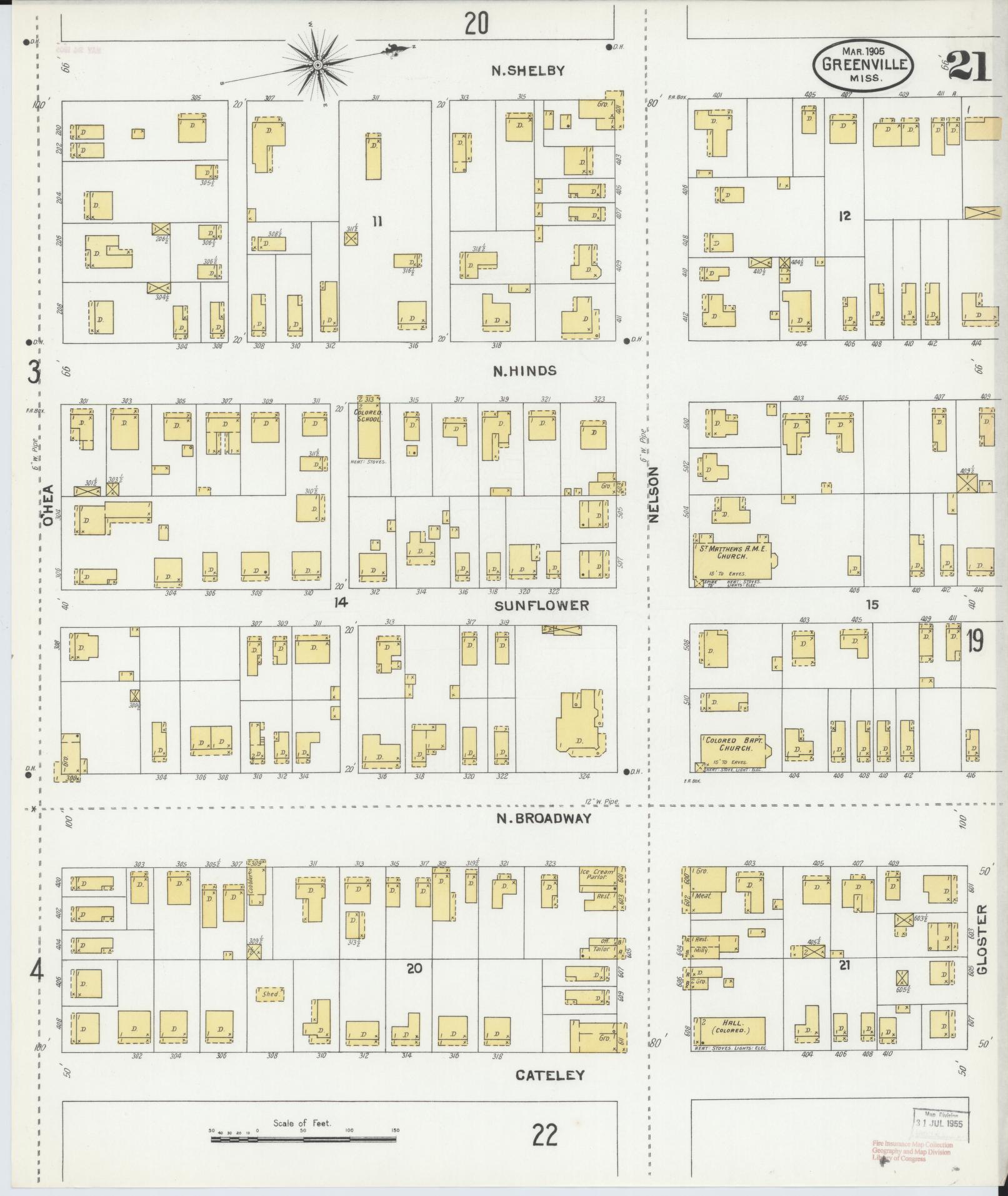 Sanborn Fire Insurance Map from Greenville, Washington County, Mississippi (1905), Sheet #0021 - Historic Sanborn Fire Insurance Map Print, vintage old map wall art, antique decor, genealogy gift, Mississippi Mississippi map