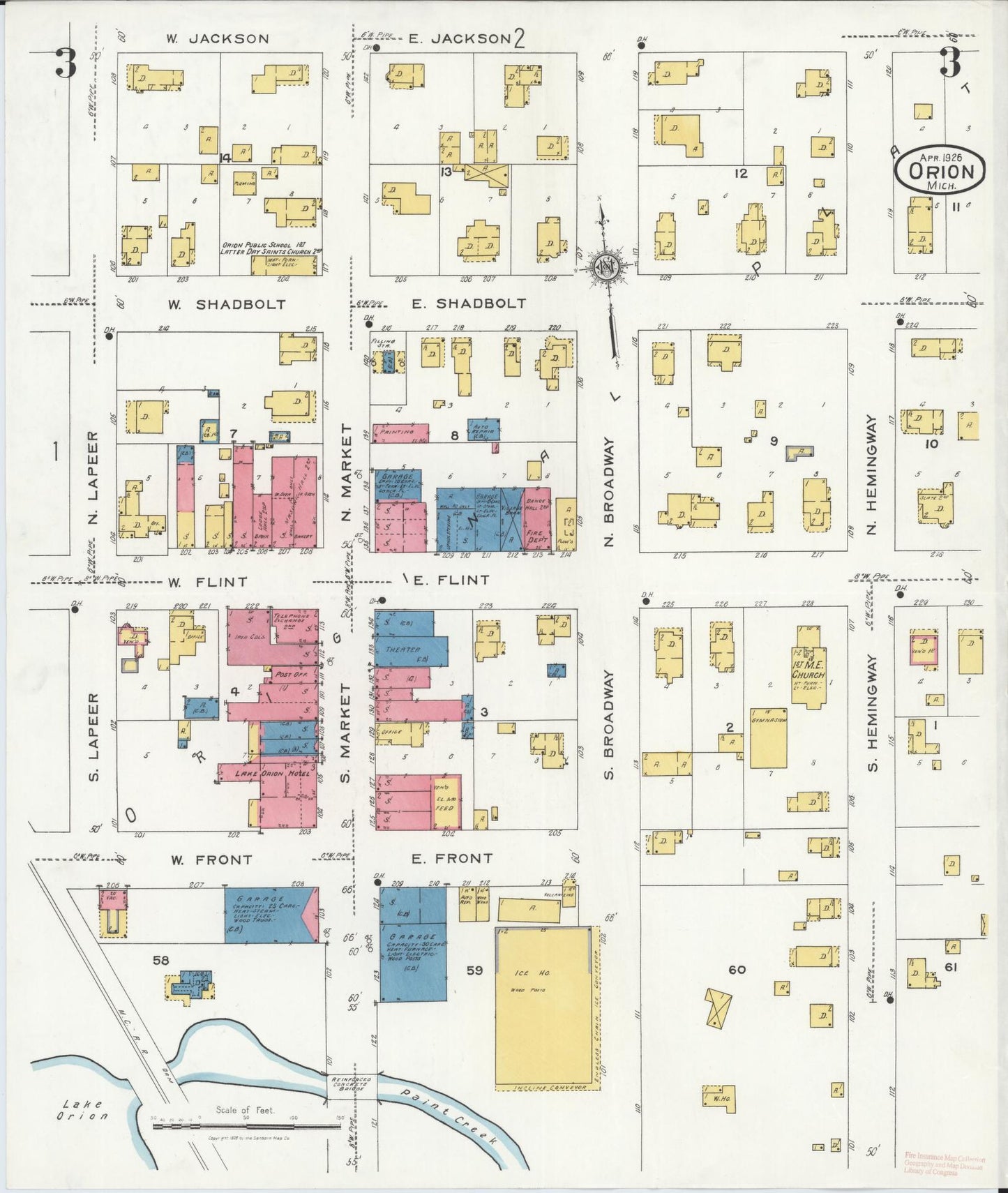 Sanborn Fire Insurance Map from Orion, Oakland County, Michigan (1926), Sheet #0003 - Historic Sanborn Fire Insurance Map Print, vintage old map wall art, antique decor, genealogy gift, Michigan Michigan map