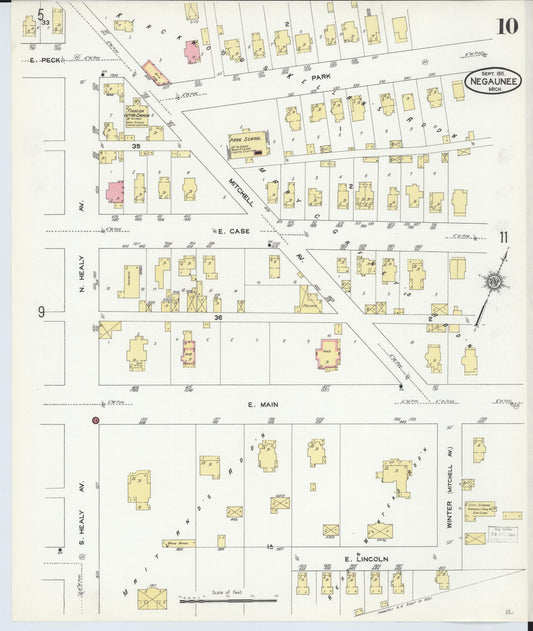 Sanborn Fire Insurance Map from Negaunee, Marquette County, Michigan (1911), Sheet #0010 - Historic Sanborn Fire Insurance Map Print, vintage old map wall art, antique decor, genealogy gift, Michigan Michigan map