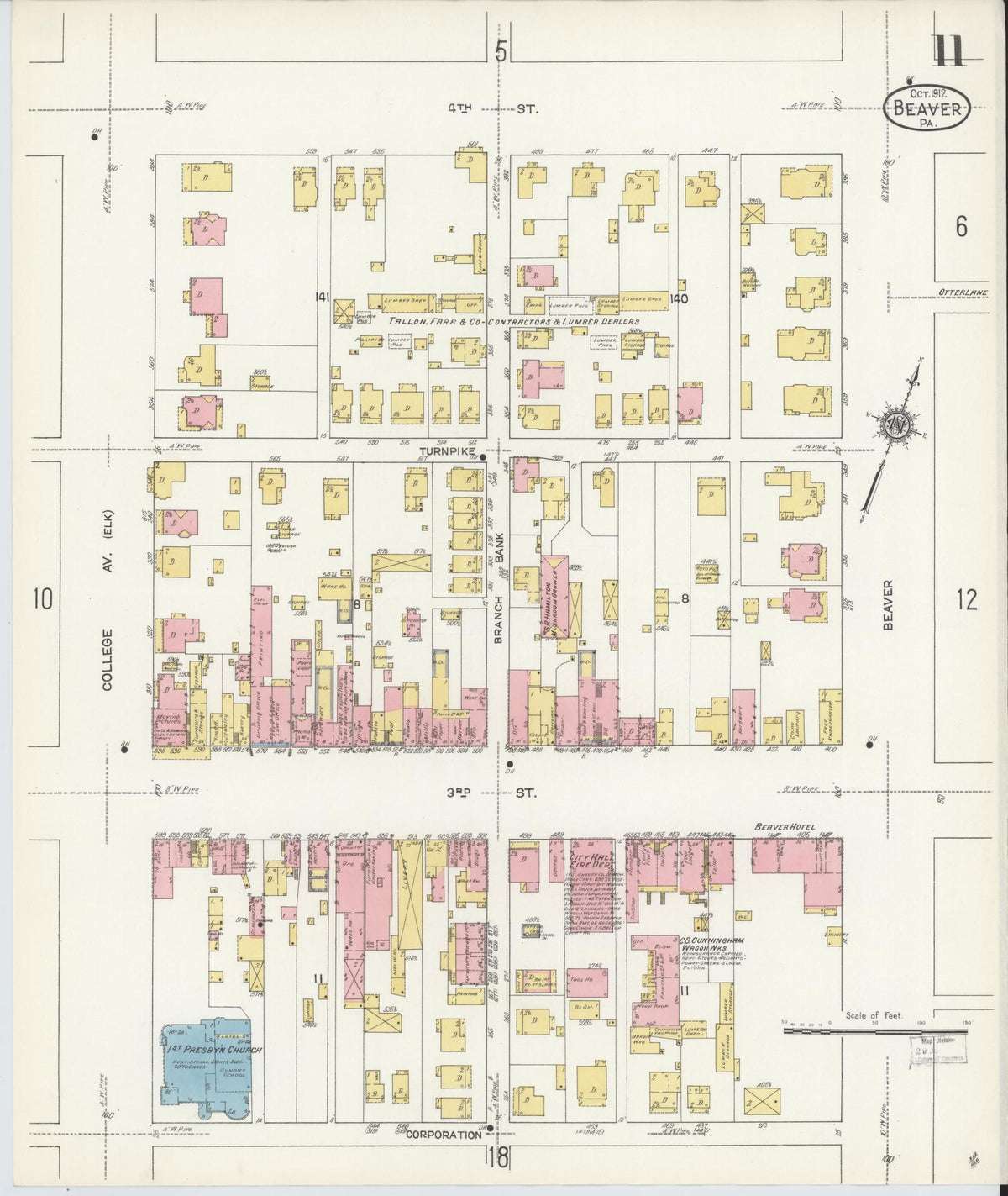 Sanborn Fire Insurance Map from Beaver, Beaver County, Pennsylvania (1912), Sheet #0011 - Complete Map Set gallery image, historic Sanborn map, vintage wall art, Pennsylvania Pennsylvania