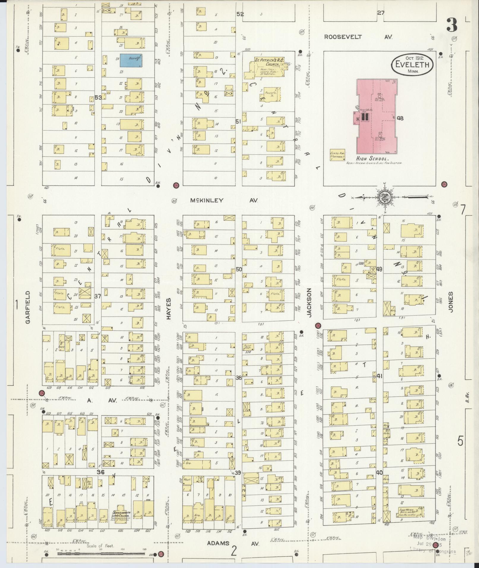 Sanborn Fire Insurance Map from Eveleth, Saint Louis County, Minnesota (1912), Sheet #0003 - Historic Sanborn Fire Insurance Map Print, vintage old map wall art, antique decor, genealogy gift, Minnesota Minnesota map
