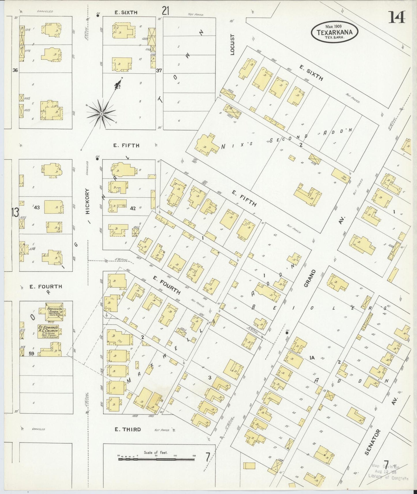 Sanborn Fire Insurance Map from Texarkana, Bowie County, Texas (1909), Sheet #0014 - Complete Map Set gallery image, historic Sanborn map, vintage wall art, Texas Texas