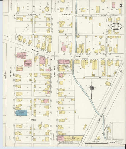 Sanborn Fire Insurance Map from Crestline, Crawford County, Ohio (1910), Sheet #0003 - Historic Sanborn Fire Insurance Map Print, vintage old map wall art, antique decor, genealogy gift, Ohio Ohio map