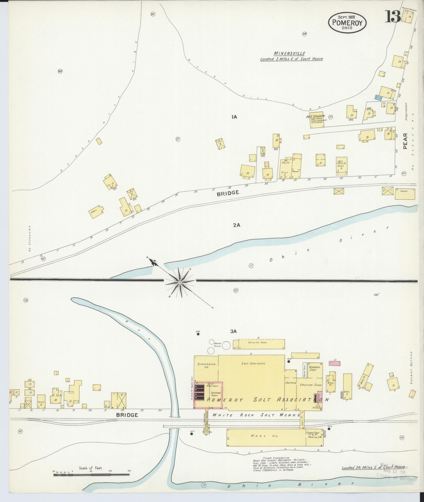 Sanborn Fire Insurance Map from Pomeroy, Meigs County, Ohio (1908), Sheet #0013 - Complete Map Set gallery image, historic Sanborn map, vintage wall art, Ohio Ohio