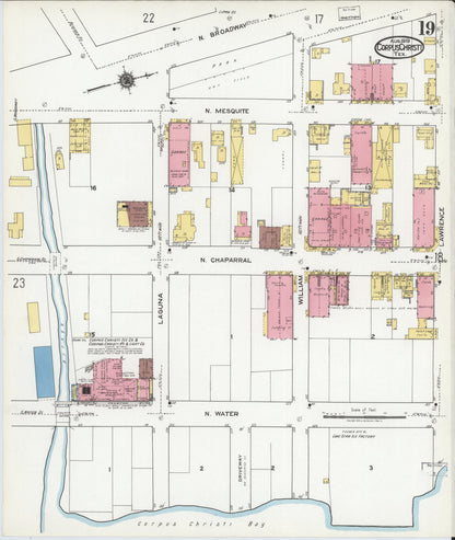 Sanborn Fire Insurance Map from Corpus Christi, Nueces County, Texas (1919), Sheet #0019 - Complete Map Set gallery image, historic Sanborn map, vintage wall art, Texas Texas