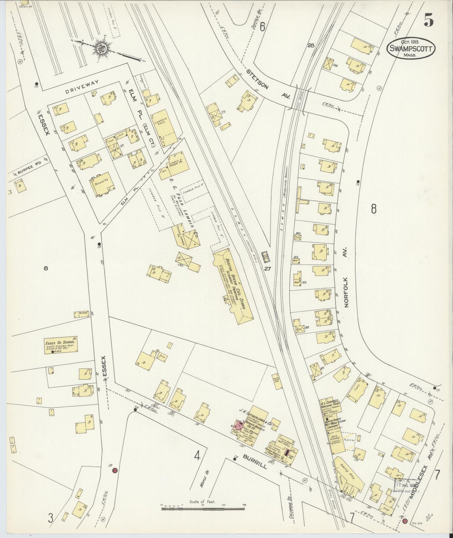 Sanborn Fire Insurance Map from Swampscott, Essex County, Massachusetts (1913), Sheet #0005 - Historic Sanborn Fire Insurance Map Print, vintage old map wall art, antique decor, genealogy gift, Massachusetts Massachusetts map