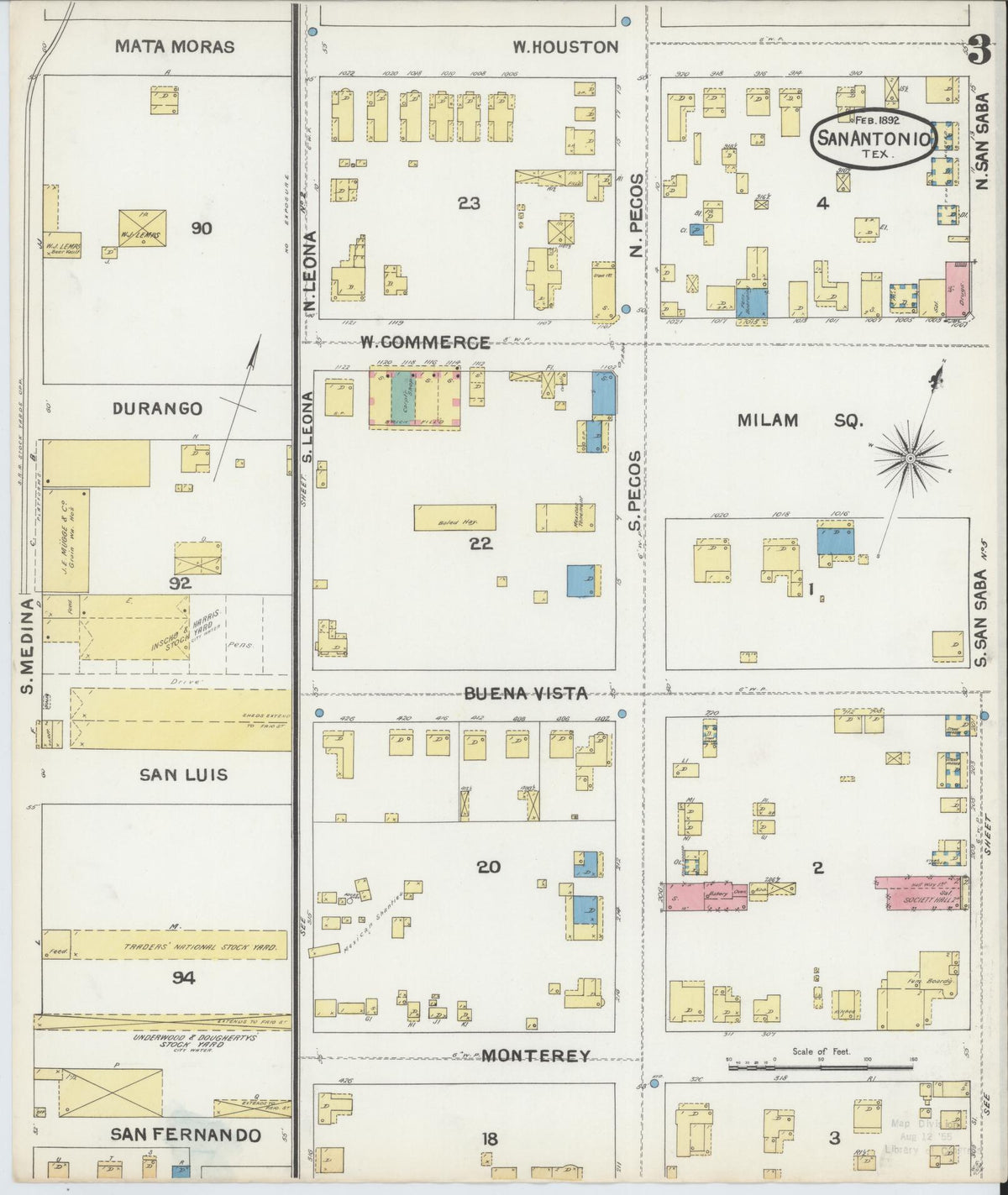 Sanborn Fire Insurance Map from San Antonio, Bexar County, Texas (1892), Sheet #0003 - Complete Map Set gallery image, historic Sanborn map, vintage wall art, Texas Texas