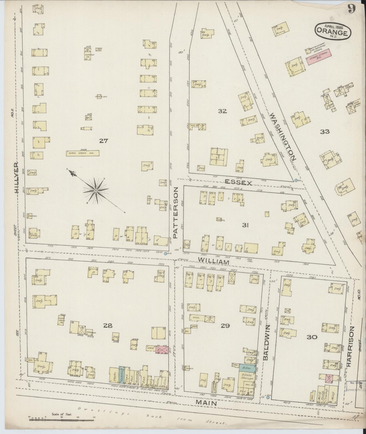 Sanborn Fire Insurance Map from Orange, Essex County, New Jersey (1885), Sheet #0009 - Historic Sanborn Fire Insurance Map Print, vintage old map wall art, antique decor, genealogy gift, New Jersey New Jersey map