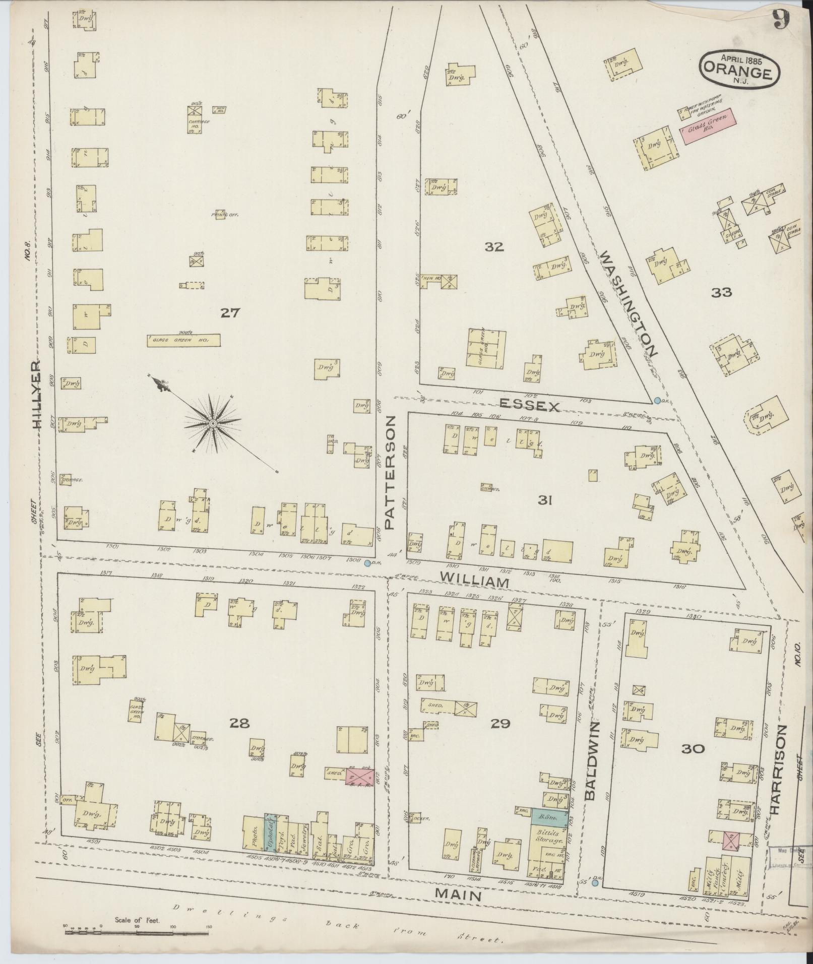 Sanborn Fire Insurance Map from Orange, Essex County, New Jersey (1885), Sheet #0009 - Historic Sanborn Fire Insurance Map Print, vintage old map wall art, antique decor, genealogy gift, New Jersey New Jersey map