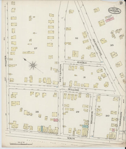 Sanborn Fire Insurance Map from Orange, Essex County, New Jersey (1885), Sheet #0009 - Historic Sanborn Fire Insurance Map Print, vintage old map wall art, antique decor, genealogy gift, New Jersey New Jersey map