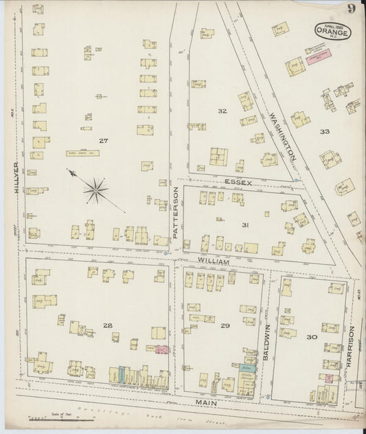 Sanborn Fire Insurance Map from Orange, Essex County, New Jersey (1885), Sheet #0009 - Historic Sanborn Fire Insurance Map Print, vintage old map wall art, antique decor, genealogy gift, New Jersey New Jersey map
