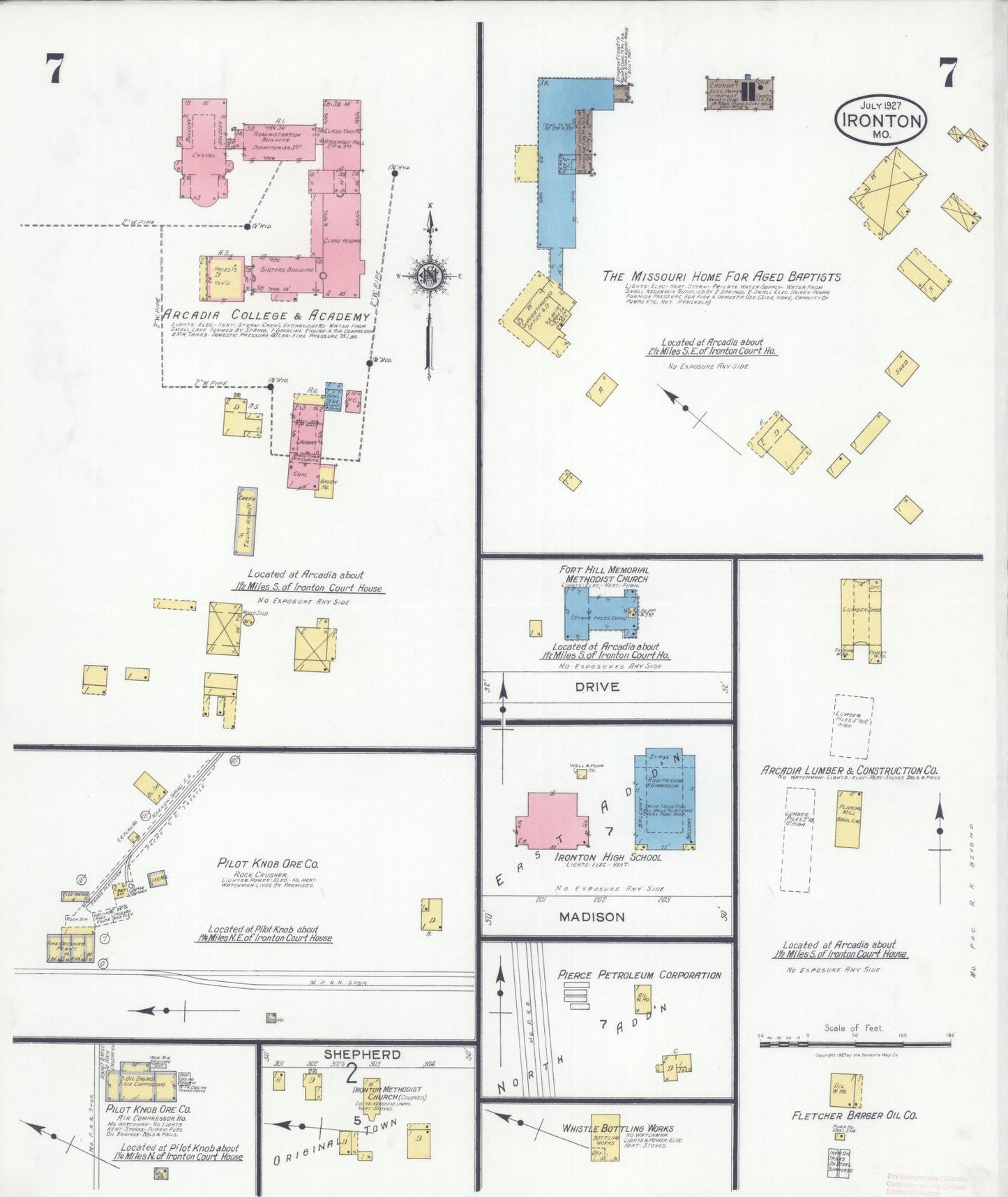 Sanborn Fire Insurance Map from Ironton, Iron County, Missouri (1927), Sheet #0007 - Historic Sanborn Fire Insurance Map Print, vintage old map wall art, antique decor, genealogy gift, Missouri Missouri map