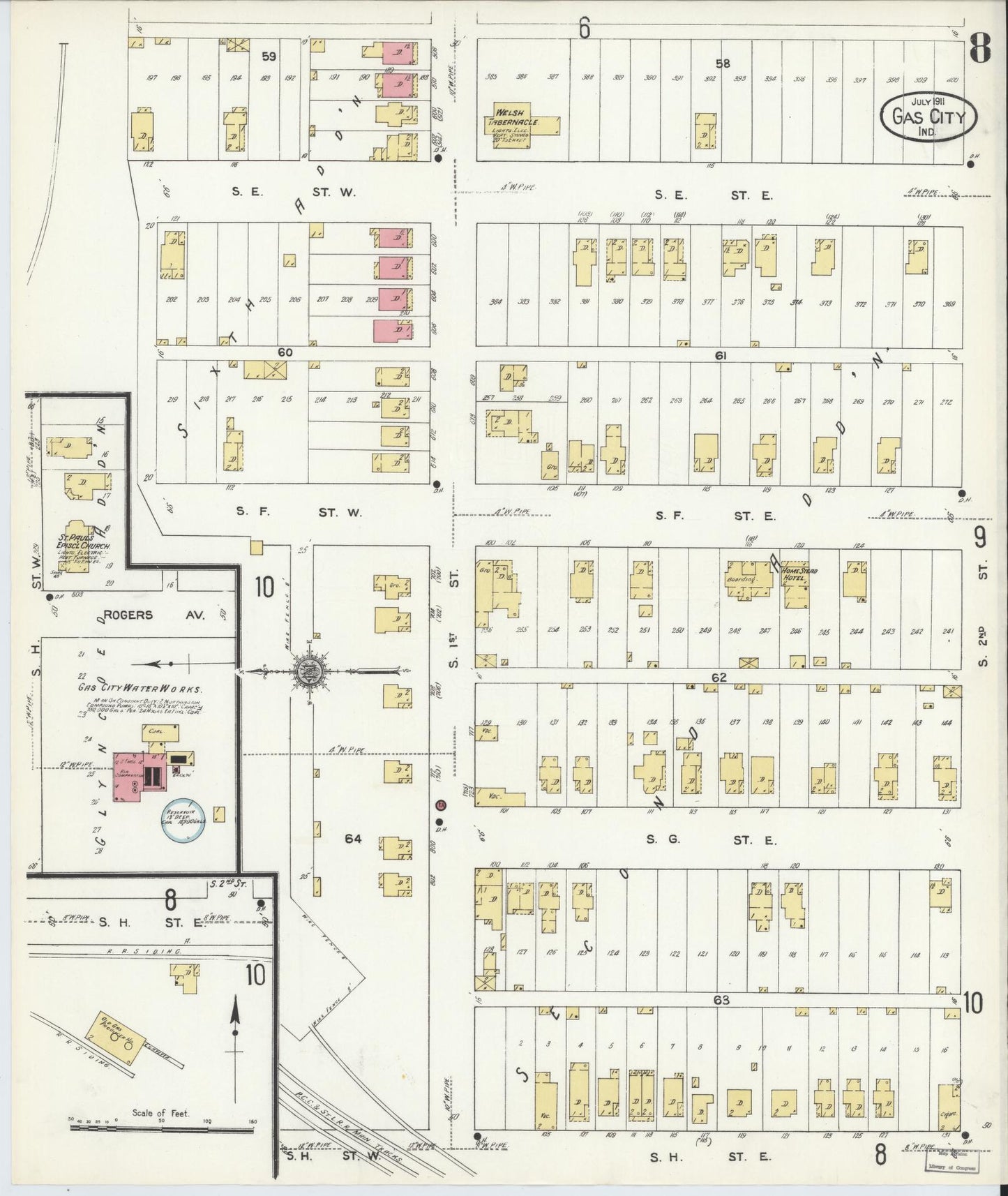 Sanborn Fire Insurance Map from Gas City, Grant County, Indiana (1911), Sheet #0008 - Complete Map Set gallery image, historic Sanborn map, vintage wall art, Indiana Indiana