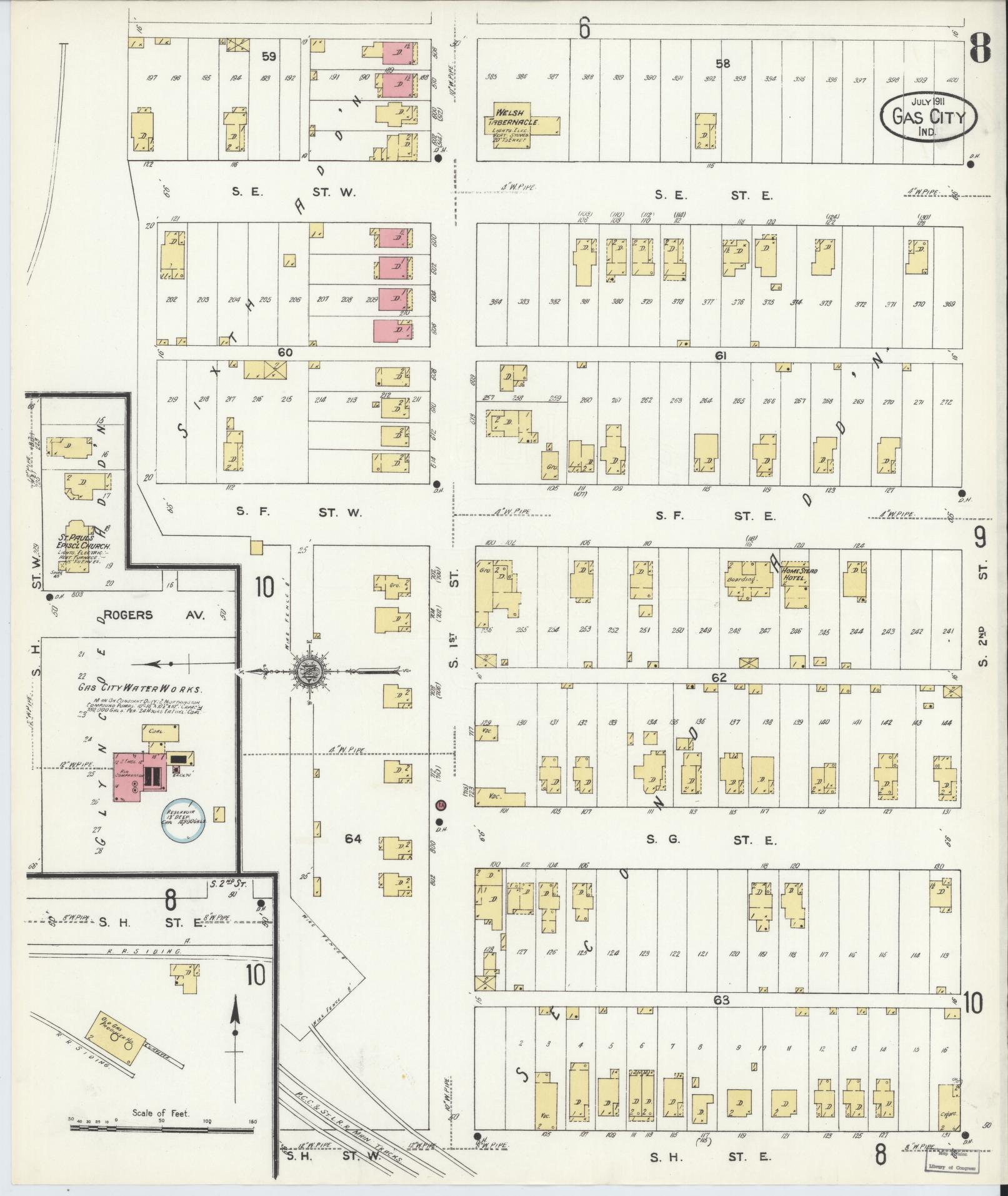 Sanborn Fire Insurance Map from Gas City, Grant County, Indiana (1911), Sheet #0008 - Complete Map Set gallery image, historic Sanborn map, vintage wall art, Indiana Indiana