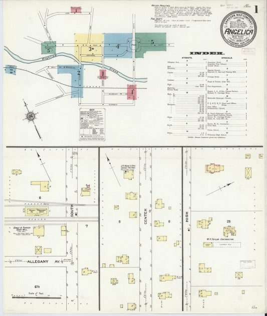 Sanborn Fire Insurance Map from Angelica, Allegany County, New York (1909), Sheet #0001 - Historic Sanborn Fire Insurance Map Print, vintage old map wall art, antique decor, genealogy gift, New York New York map