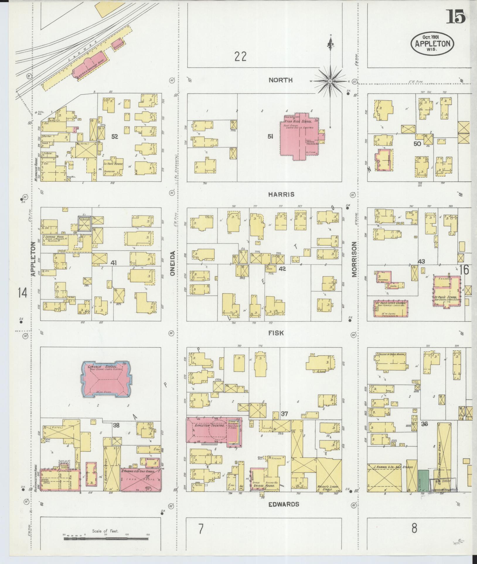 Sanborn Fire Insurance Map from Appleton, Outagamie County, Wisconsin (1901), Sheet #0015 - Complete Map Set gallery image, historic Sanborn map, vintage wall art, Wisconsin Wisconsin
