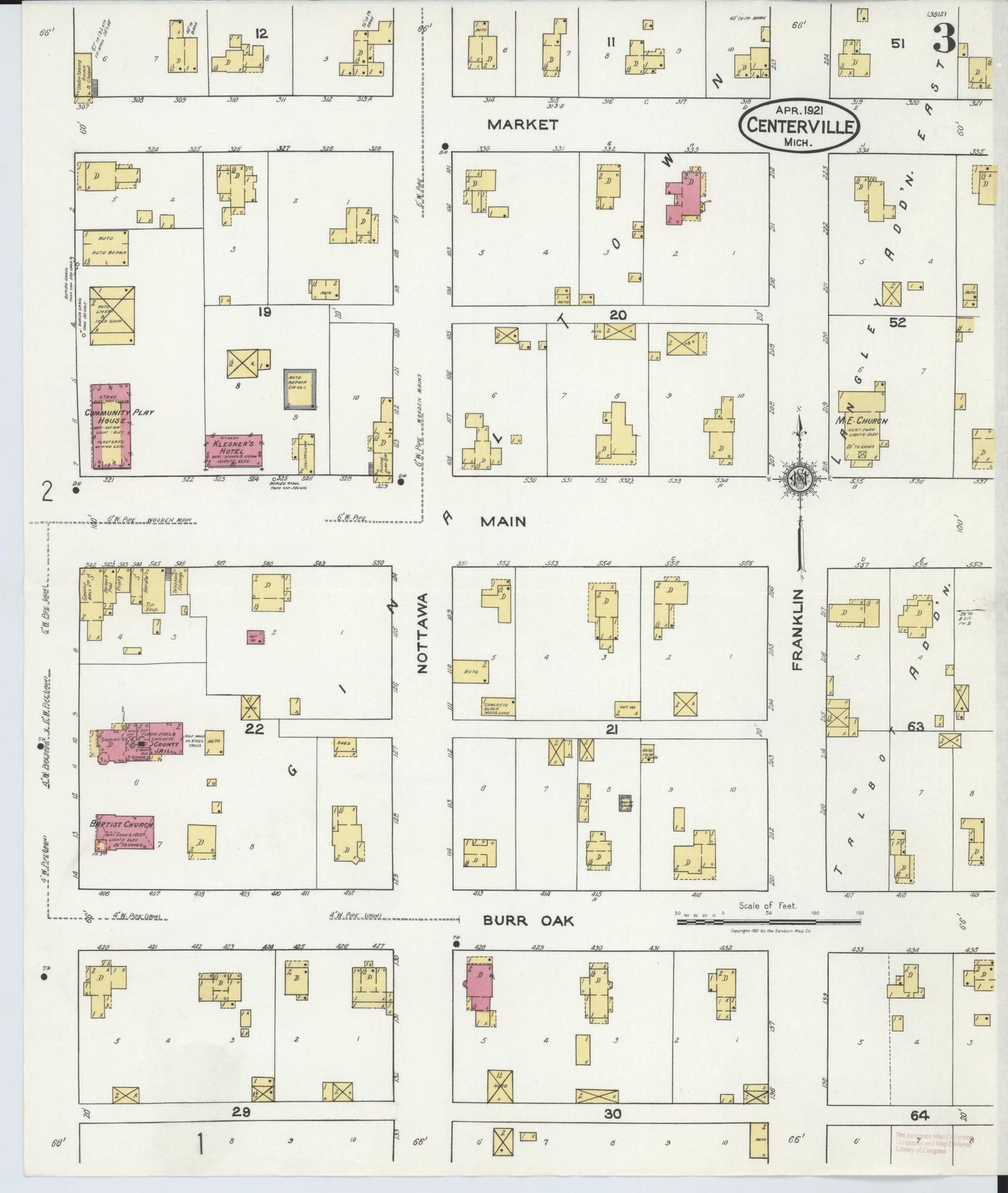 Sanborn Fire Insurance Map from Centreville, Saint Joseph County, Michigan (1921), Sheet #0003 - Historic Sanborn Fire Insurance Map Print, vintage old map wall art, antique decor, genealogy gift, Michigan Michigan map
