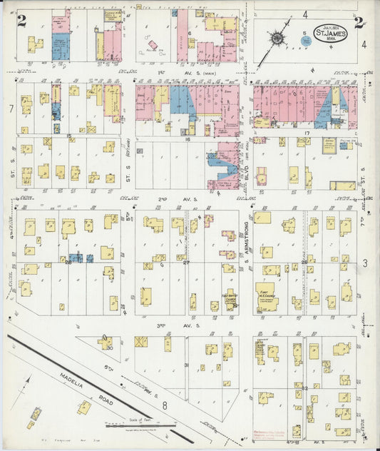 Sanborn Fire Insurance Map from Saint James, Watonwan County, Minnesota (1924), Sheet #0002 - Historic Sanborn Fire Insurance Map Print, vintage old map wall art, antique decor, genealogy gift, Minnesota Minnesota map