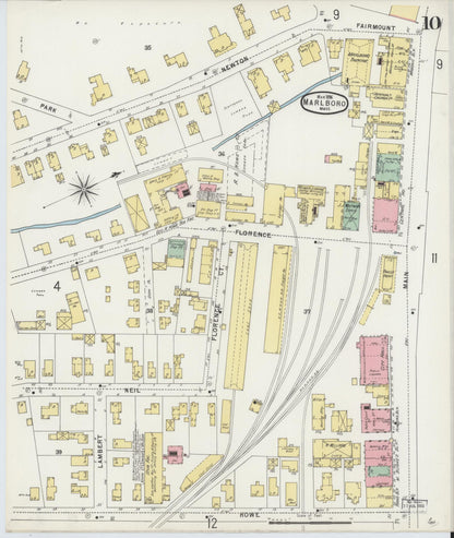 Sanborn Fire Insurance Map from Marlborough, Middlesex County, Massachusetts (1896), Sheet #0010 - Historic Sanborn Fire Insurance Map Print, vintage old map wall art, antique decor, genealogy gift, Massachusetts Massachusetts map