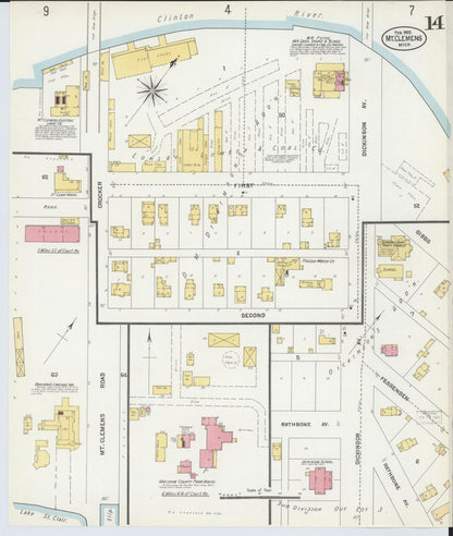 Sanborn Fire Insurance Map from Mount Clemens, Macomb County, Michigan (1903), Sheet #0014 - Historic Sanborn Fire Insurance Map Print, vintage old map wall art, antique decor, genealogy gift, Michigan Michigan map