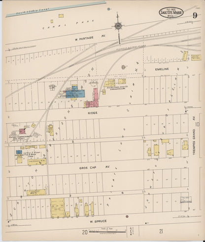 Sanborn Fire Insurance Map from Sault Sainte Marie, Chippewa County, Michigan (1922), Sheet #0009 - Historic Sanborn Fire Insurance Map Print, vintage old map wall art, antique decor, genealogy gift, Michigan Michigan map