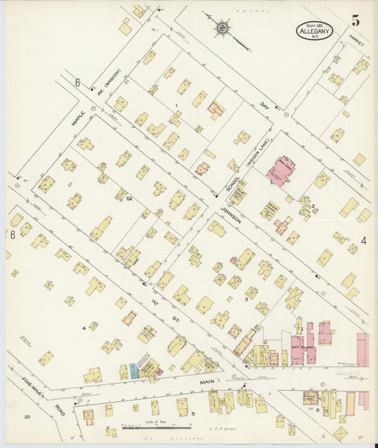 Sanborn Fire Insurance Map from Allegany, Cattaraugus County, New York (1913), Sheet #0005 - Historic Sanborn Fire Insurance Map Print, vintage old map wall art, antique decor, genealogy gift, New York New York map