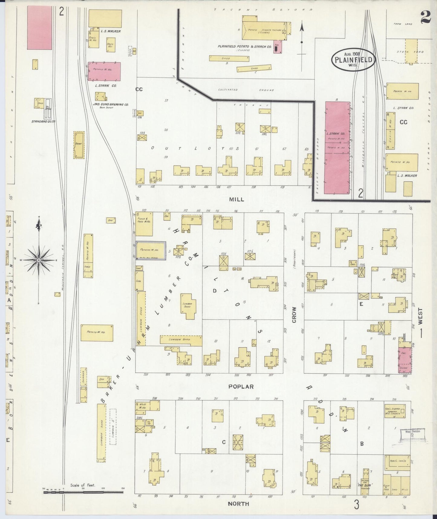 Sanborn Fire Insurance Map from Plainfield, Waushara County, Wisconsin (1908), Sheet #0002 - Historic Sanborn Fire Insurance Map Print, vintage old map wall art, antique decor, genealogy gift, Wisconsin Wisconsin map