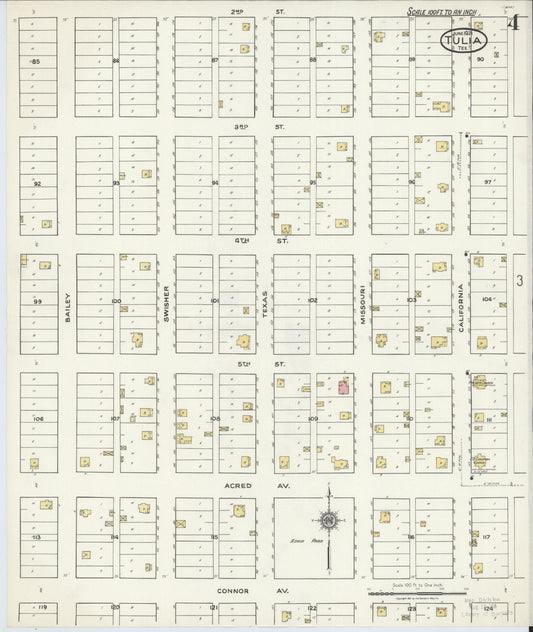 Sanborn Fire Insurance Map from Tulia, Swisher County, Texas (1921), Sheet #0004 - Historic Sanborn Fire Insurance Map Print, vintage old map wall art, antique decor, genealogy gift, Texas Texas map