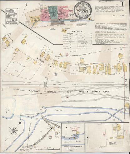 Sanborn Fire Insurance Map from Truckee, Nevada County, California (1933), Sheet #0001 - Complete Map Set gallery image, historic Sanborn map, vintage wall art, California California