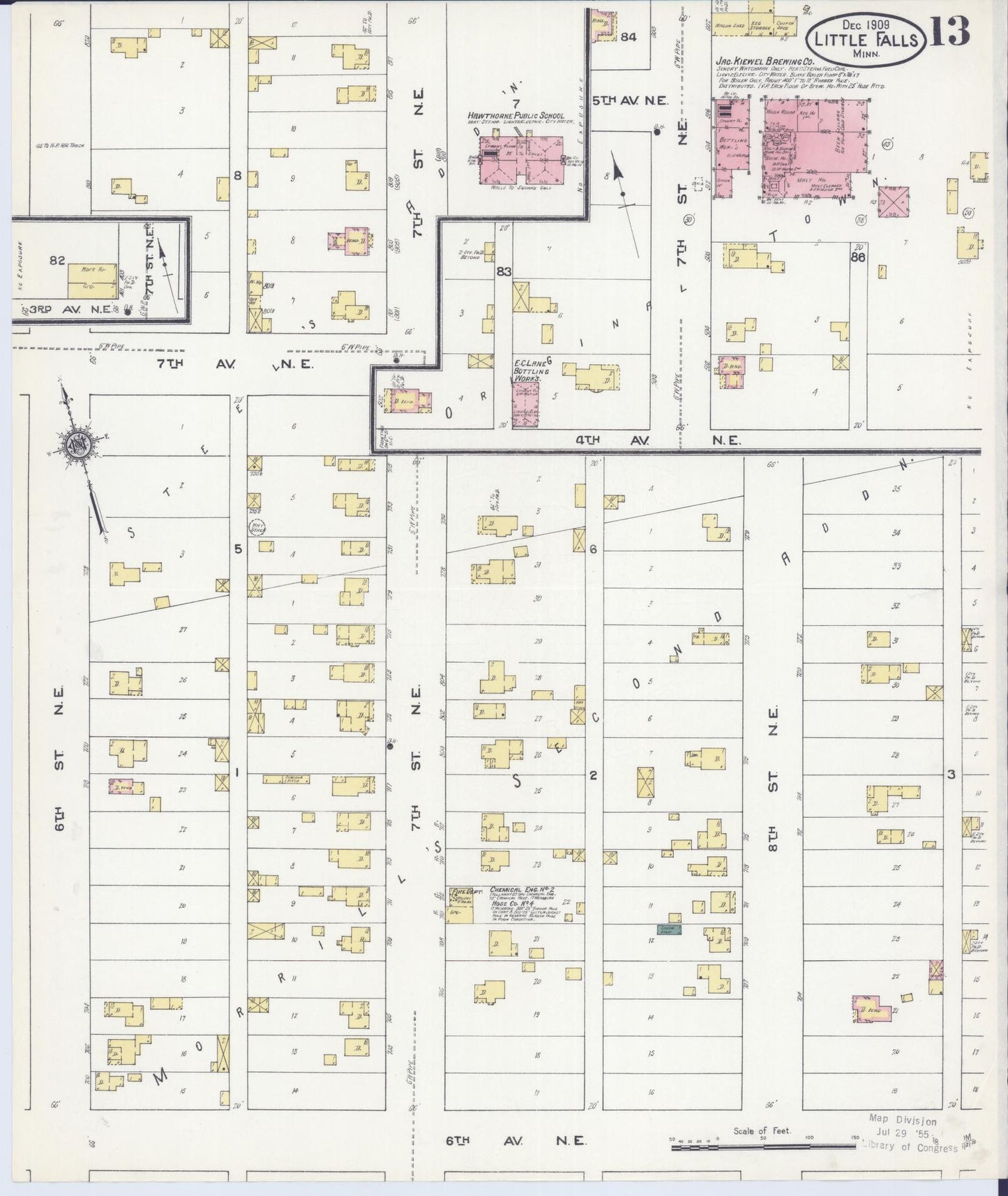 Sanborn Fire Insurance Map from Little Falls, Morrison County, Minnesota (1909), Sheet #0013 - Historic Sanborn Fire Insurance Map Print, vintage old map wall art, antique decor, genealogy gift, Minnesota Minnesota map