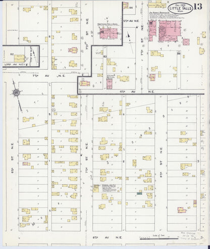 Sanborn Fire Insurance Map from Little Falls, Morrison County, Minnesota (1909), Sheet #0013 - Historic Sanborn Fire Insurance Map Print, vintage old map wall art, antique decor, genealogy gift, Minnesota Minnesota map